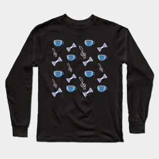 Musical party, a cup of coffee, a butterfly and a treble clef Long Sleeve T-Shirt